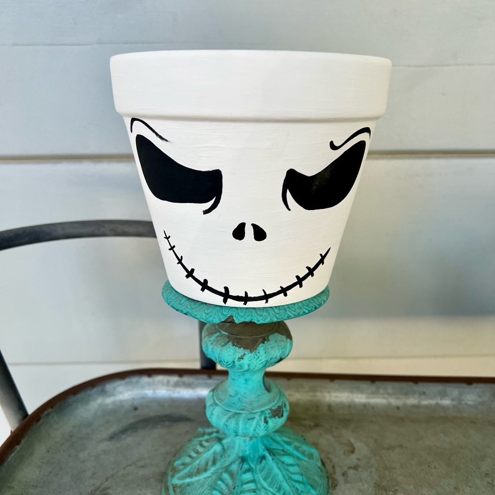 Hand painted 6” Terracotta Pot Jack Skellington Nightmare Before Christmas